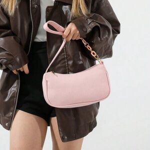 NWT PINK BAGUETTE CHAIN ZIP TOP SMALL HOBO SHOULDER BAG